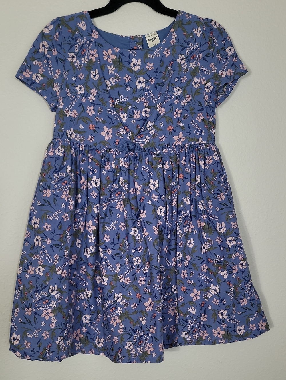 OshKosh Bgosh Girls Floral Dress Size 5 Blue Cotton Fit & Flare Garden Easter